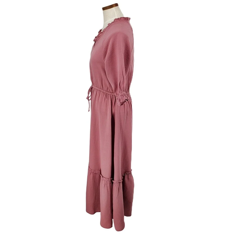 Outerknown‎ Small Odyssey Boho Gauze Maxi Dress 100% Organic Cotton Mauve Pink